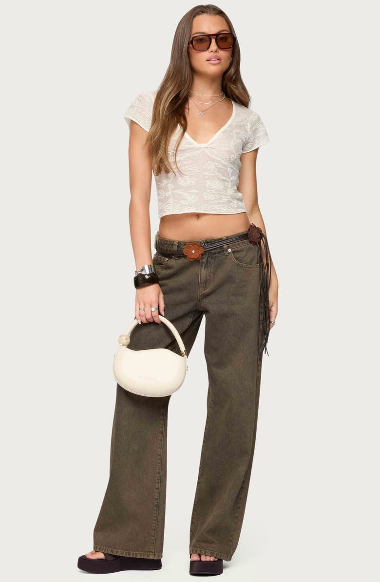 EDIKTED Krystal Twist Front Crop Mesh Top, Alternate, color, Cream