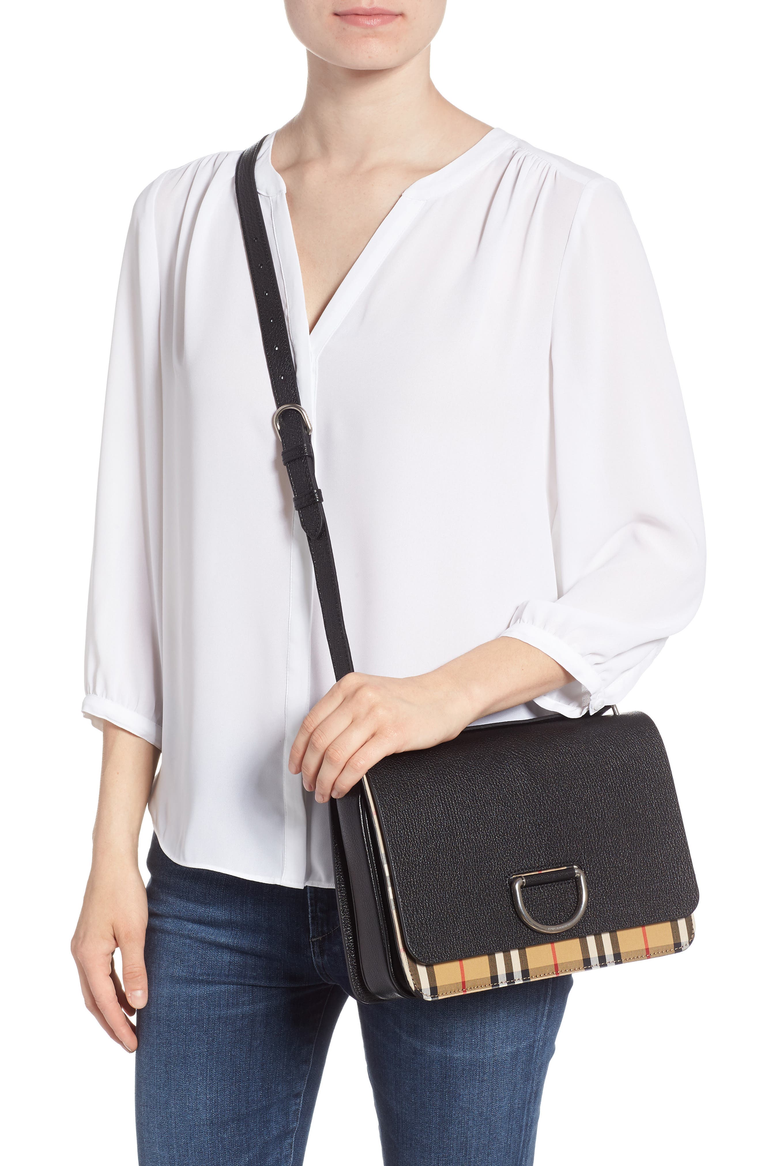 Burberry Medium D-Ring Vintage Check & Leather Crossbody Bag, Alternate, color, 