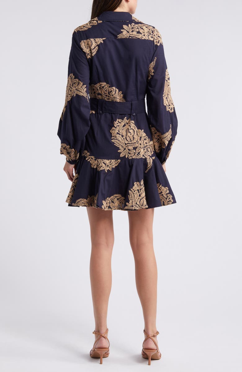 CIEBON Ina Embroidered Long Sleeve Cotton Shirtdress, Alternate, color, Navy Tan