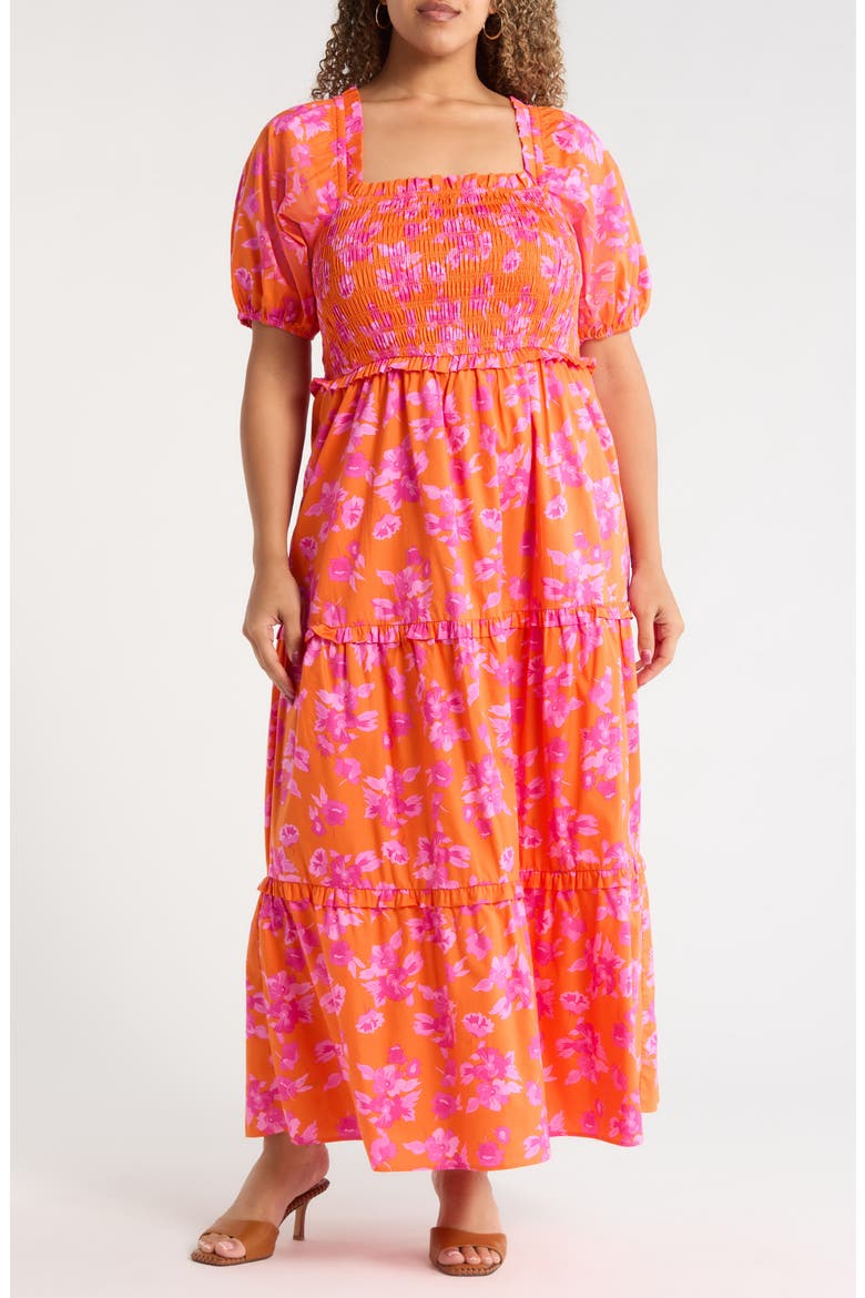 Cala Floral Alycia Smocked Cotton Maxi Sundress, Main, color, ORANGE-PINK-MULTI