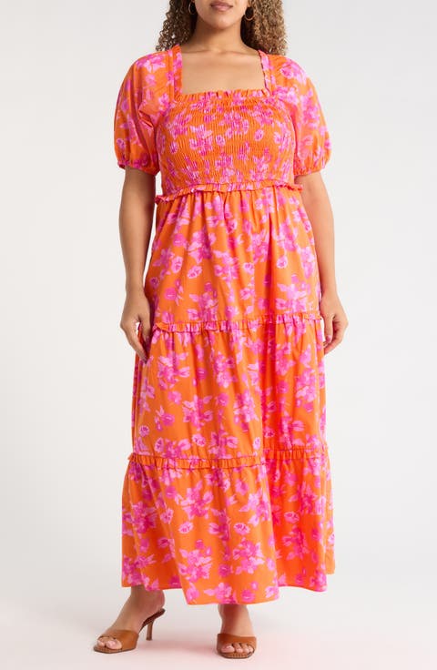 Cala Floral Alycia Smocked Cotton Maxi Sundress (Plus)