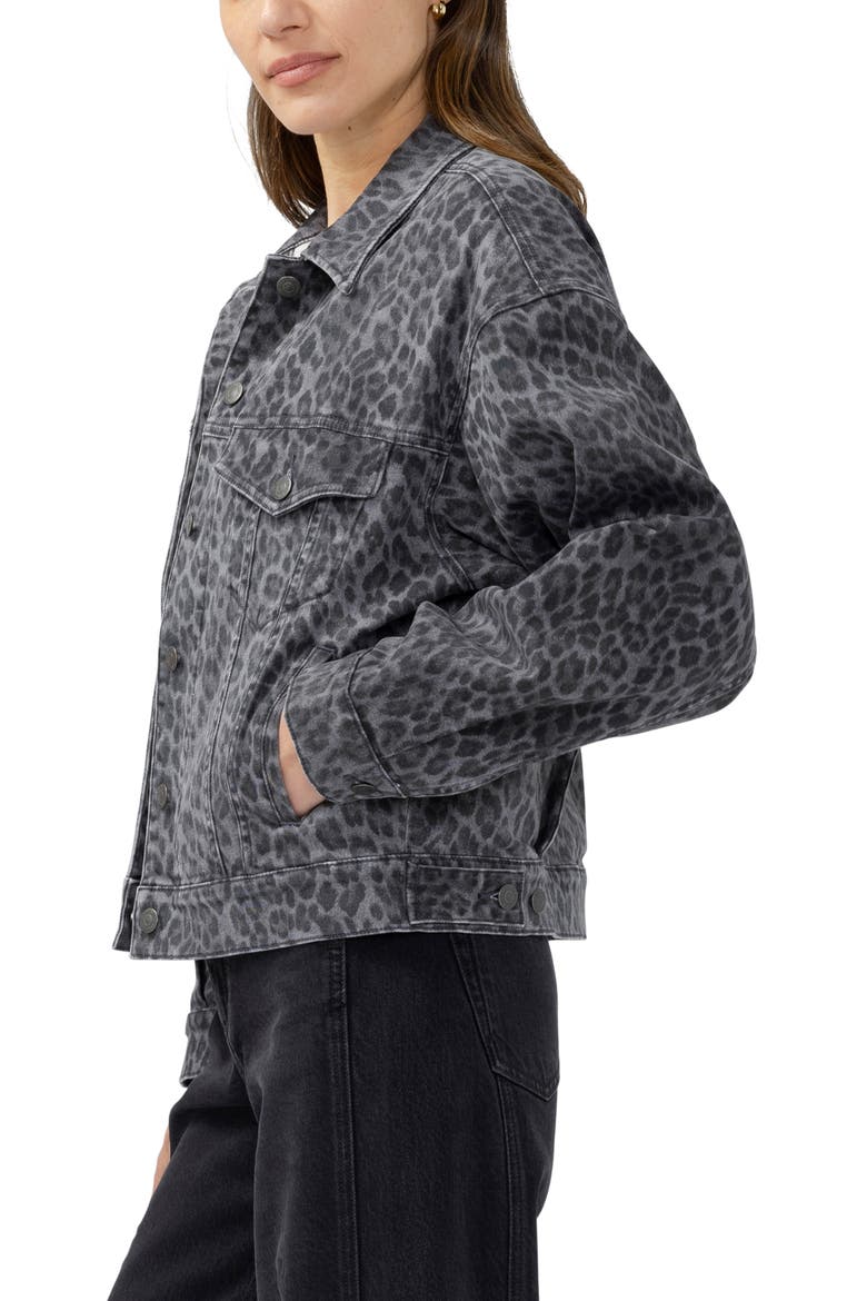 '90s Leopard Print Denim Trucker Jacket, Alternate, color, CHARCOAL LEOPARD