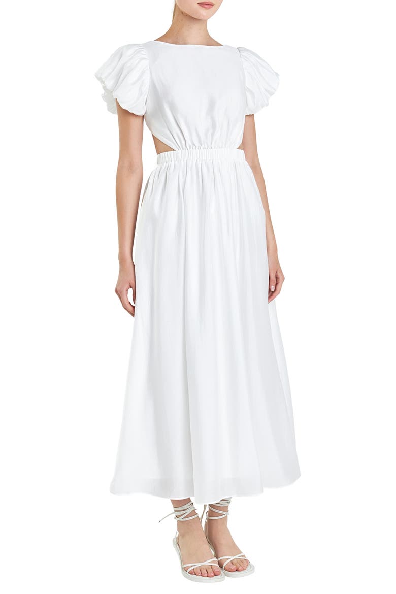 Cutout Puff Sleeve Maxi Sundress, Alternate, color, WHITE