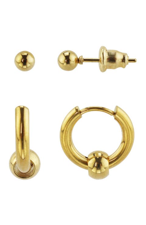 Ball Stud Earrings & Huggie Hoop Earrings Set