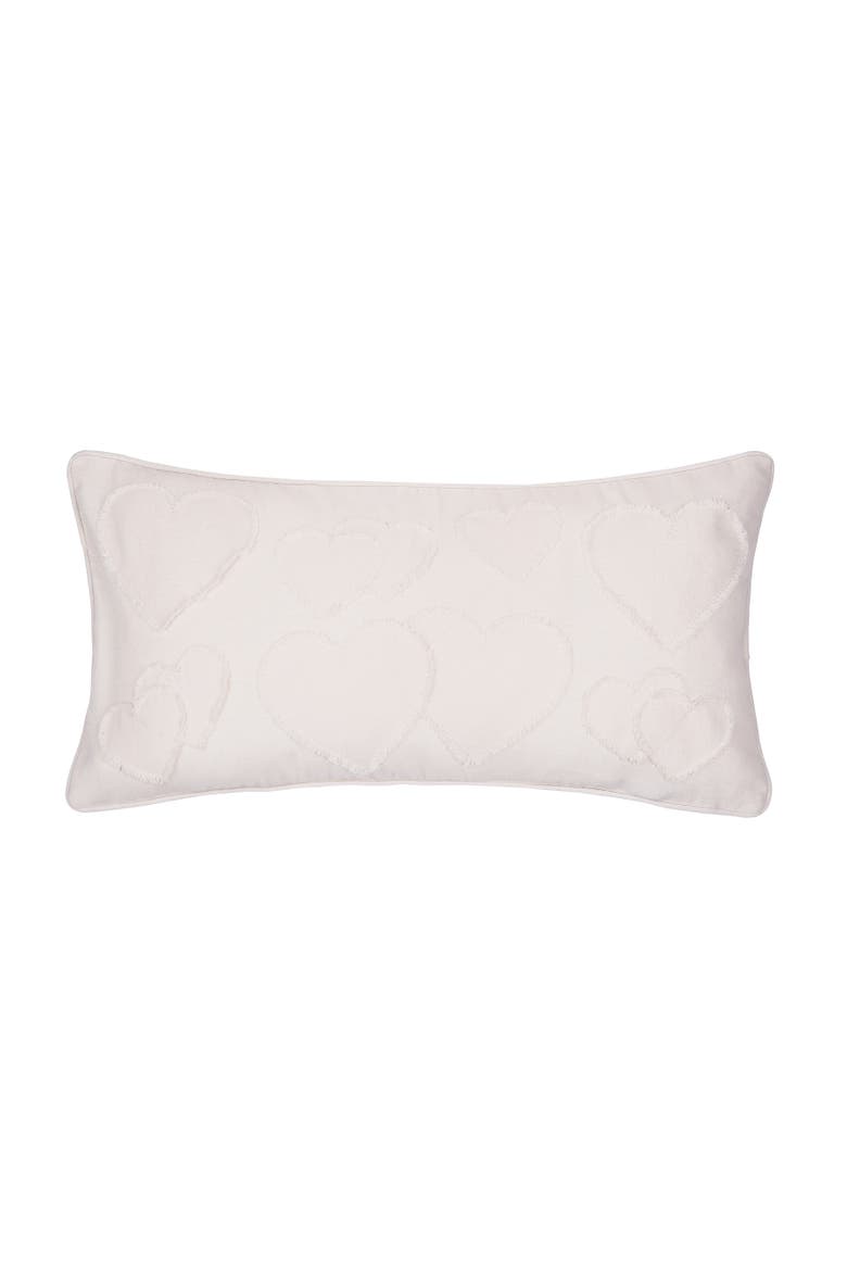 White Heart Pattern Applique Accent Throw Pillow 12" x 24", Main, color, White