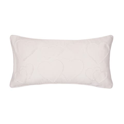 White Heart Pattern Applique Accent Throw Pillow 12" x 24"