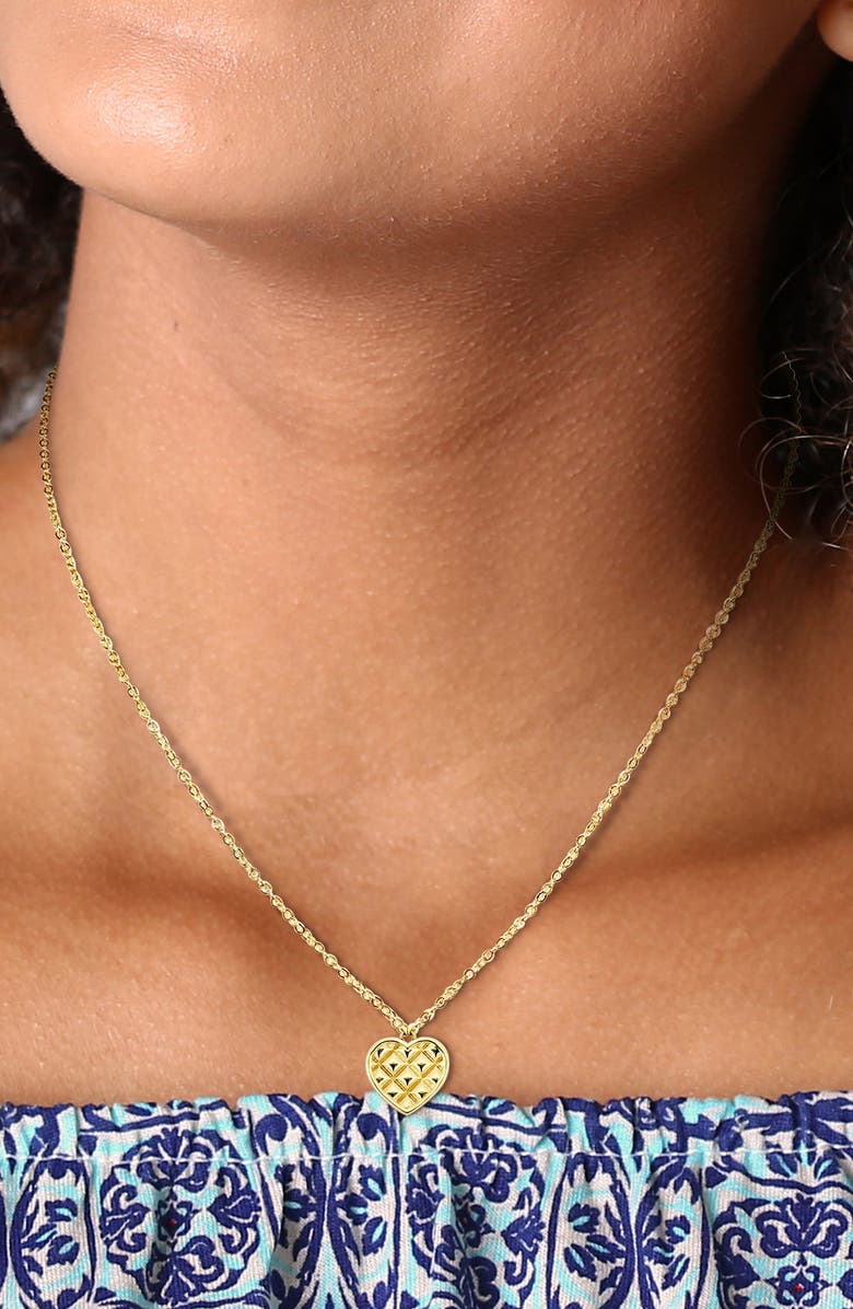 DELMAR 10K Yellow Gold Textured Heart Pendant Necklace, Alternate, color, 