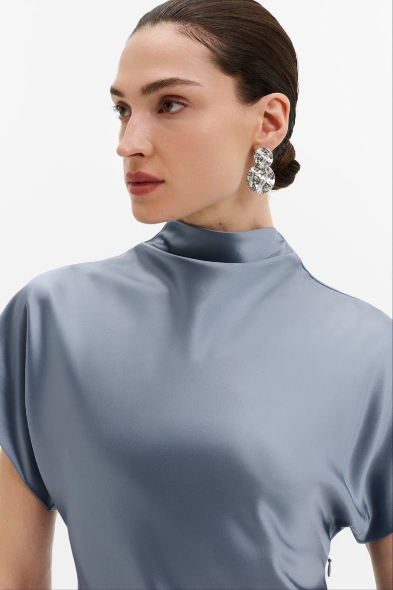 Alivia Satin Midi Dress, Alternate, color, Steel Blue