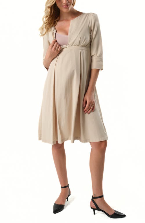 Marion Women's Empire Waist Maternity & Nursing Midi Tea Dress In Tencel In Neutral