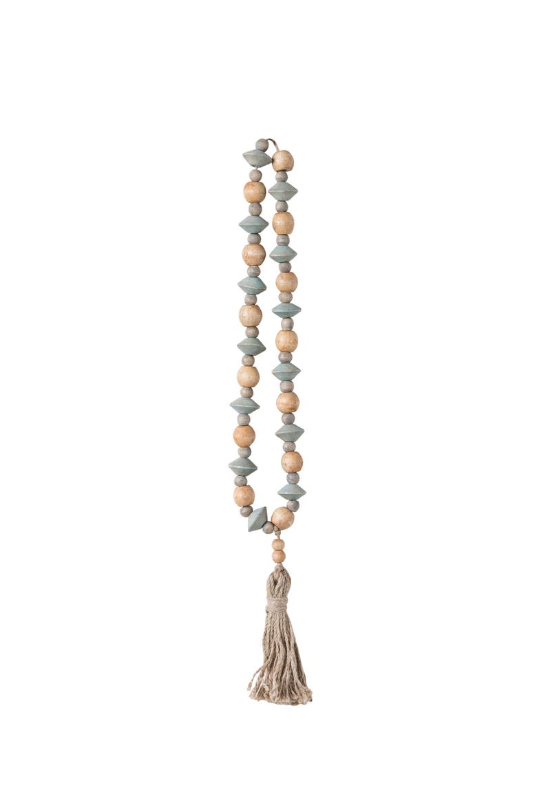 Abaca Wood Bead Strand with Tassel, Main, color, Blue
