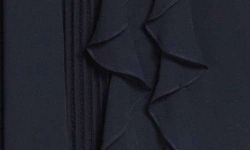 Lafayette 148 New York Ruffle Tie Neck Silk Georgette Shirt In Blue