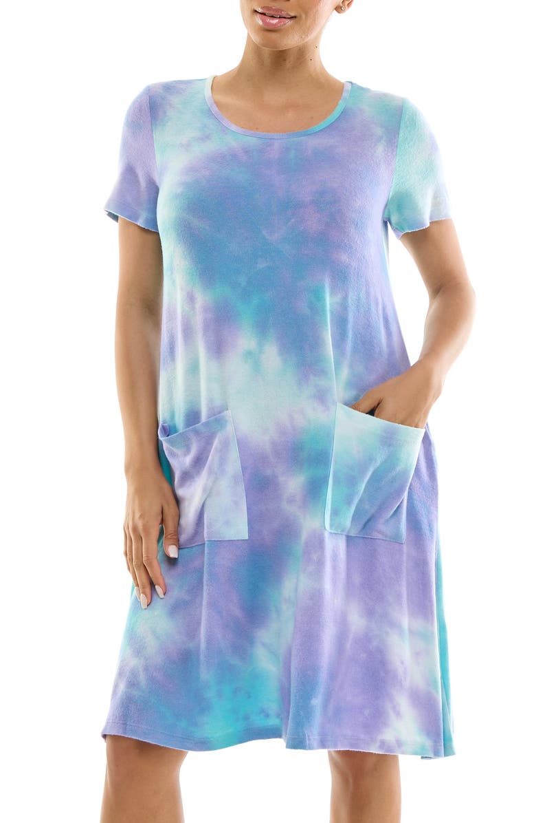 Nina Leonard Tie Dye Trapeze Dress, Alternate, color, Purple Multi