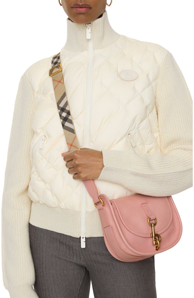 Burberry Mini B Clip Messenger Bag, Alternate, color, Peony Pink