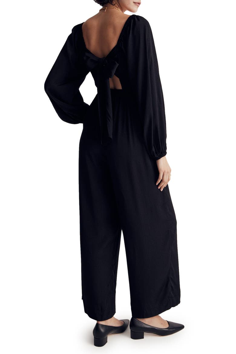 Lucie Star Jacquard Tie Back Long Sleeve Jumpsuit, Alternate, color, TRUE BLACK