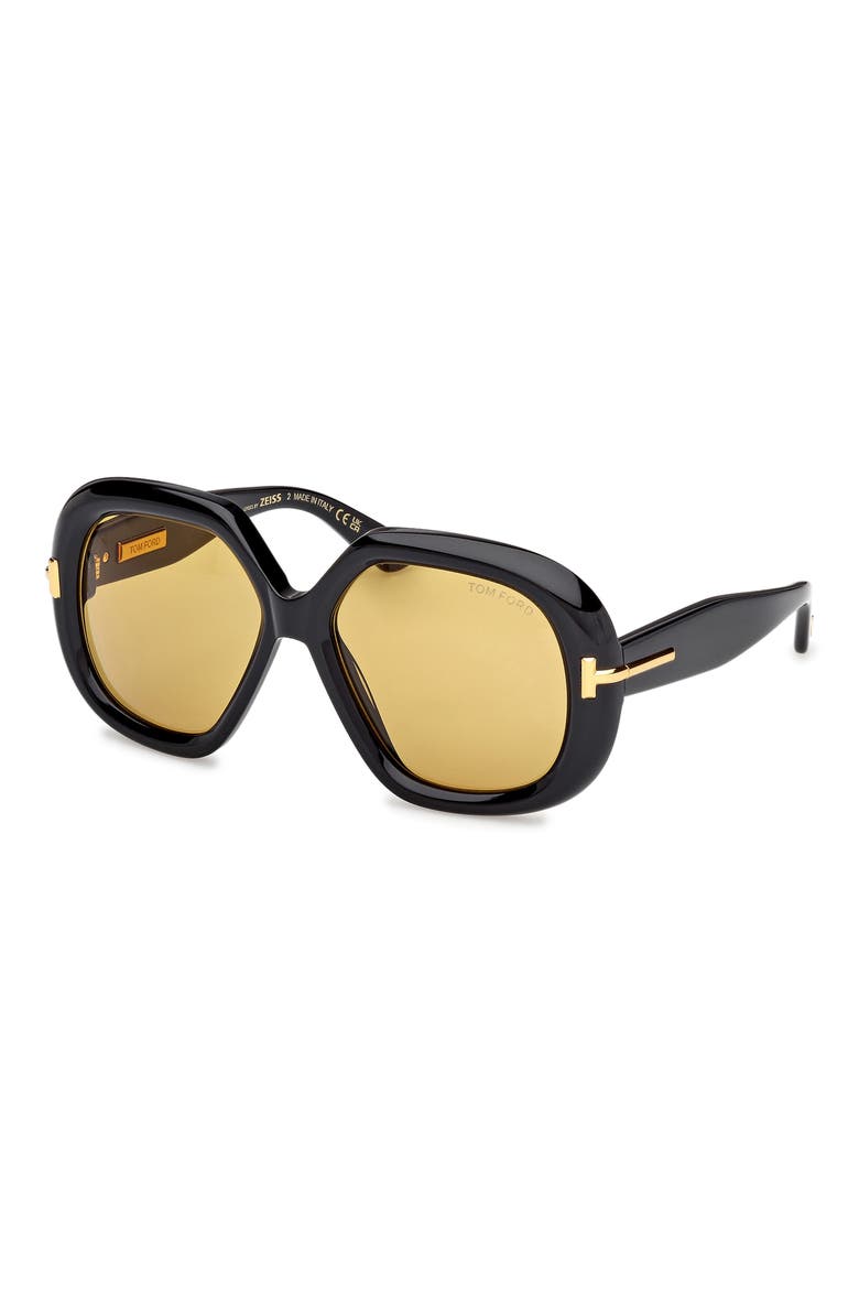 56mm Geometric Sunglasses, Alternate, color, SHINY BLACK / BROWN