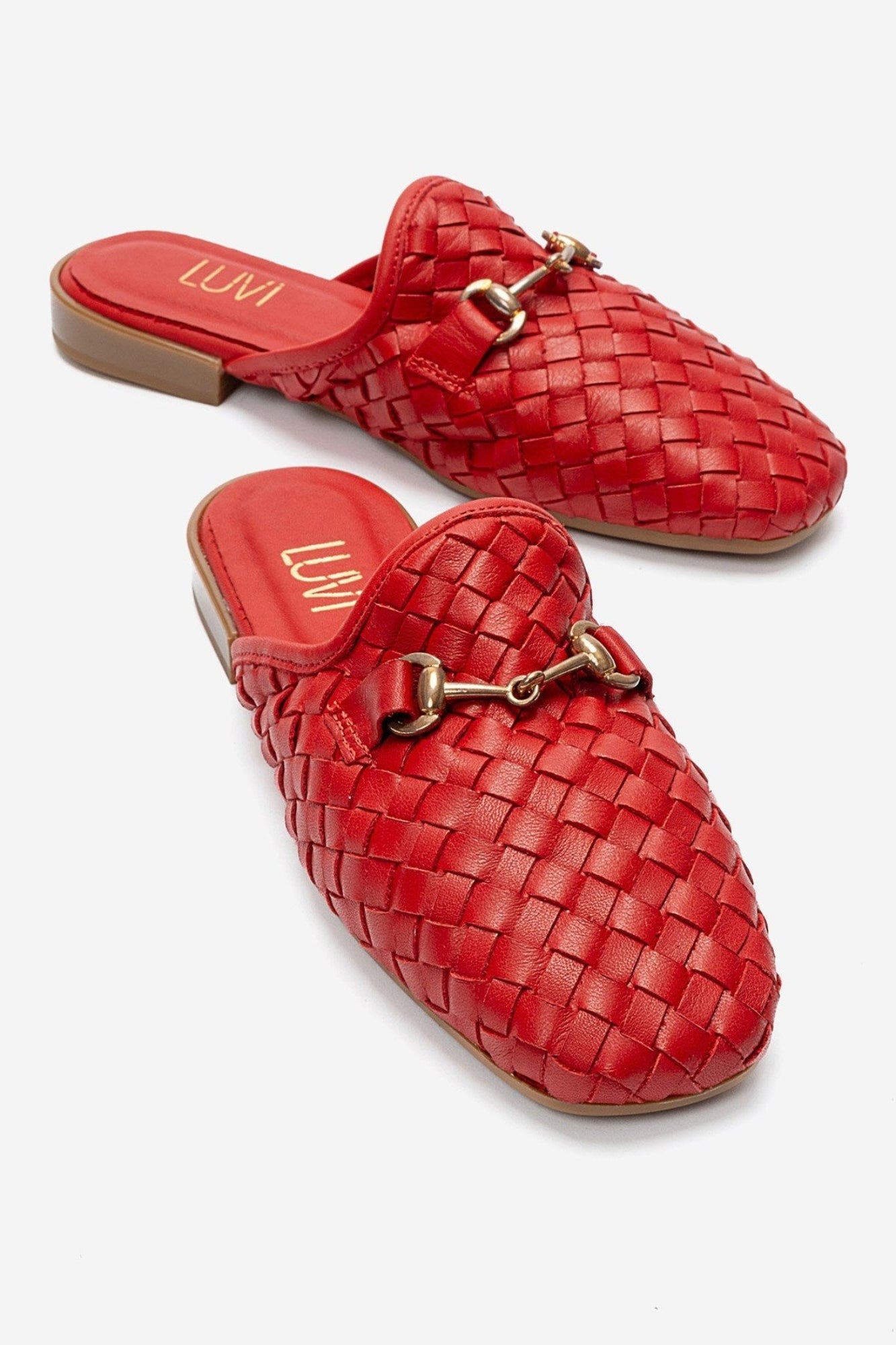Senia Leather Woven Mule, Main, color, Red
