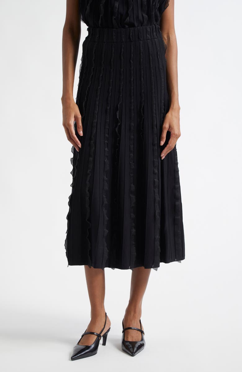 Emporio Armani Pleated Mixed Media Midi Skirt, Main, color, Black