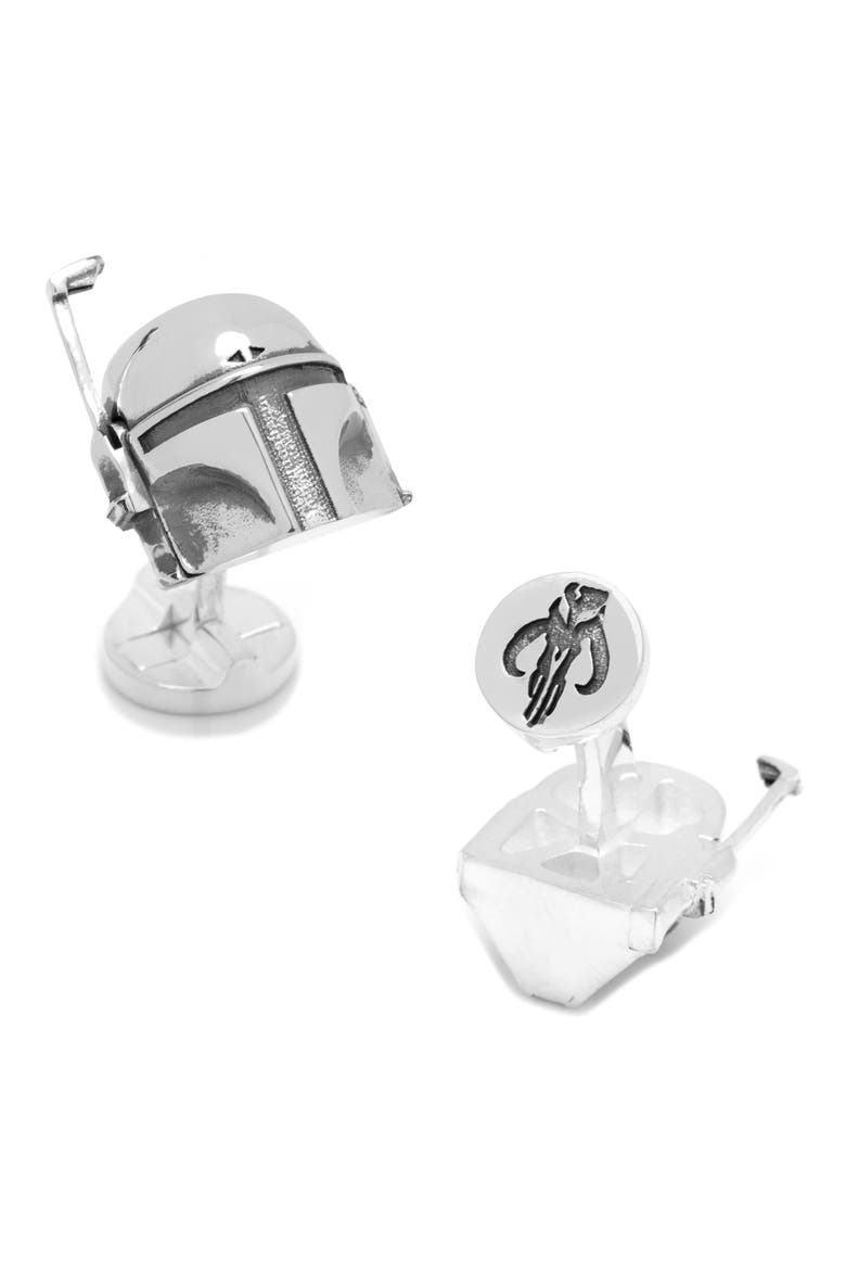 3D Boba Fett Cuff Links, Alternate, color, SILVER