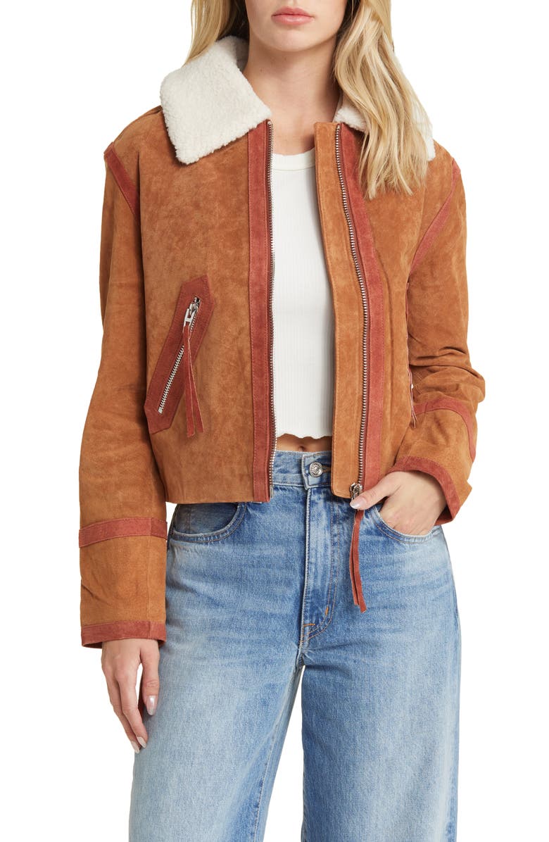 BLANKNYC Suede Jacket with Faux Shearling Collar, Main, color,