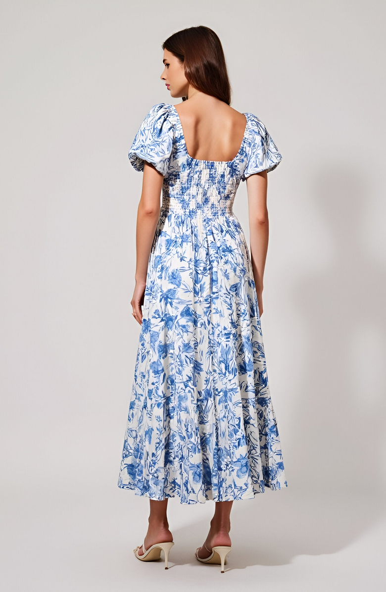 Modenaire Floral Print Puff Sleeve Maxi Dress, Alternate, color, 
