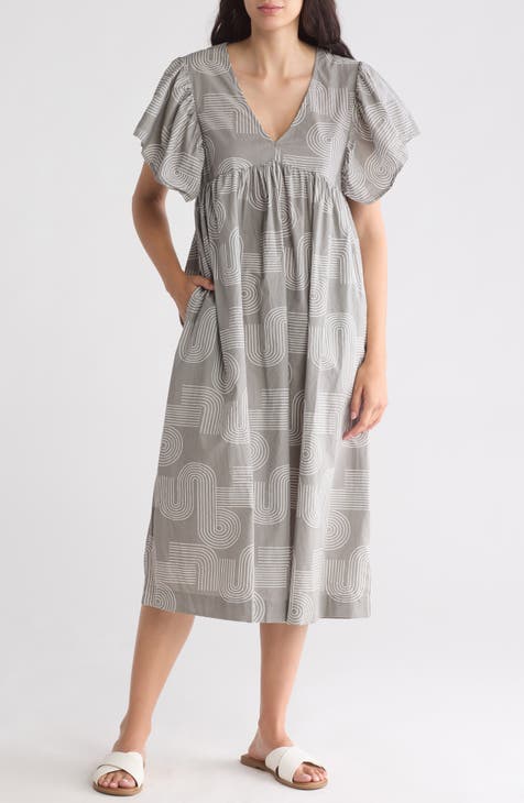 Nevis Print Flutter Sleeve Dress