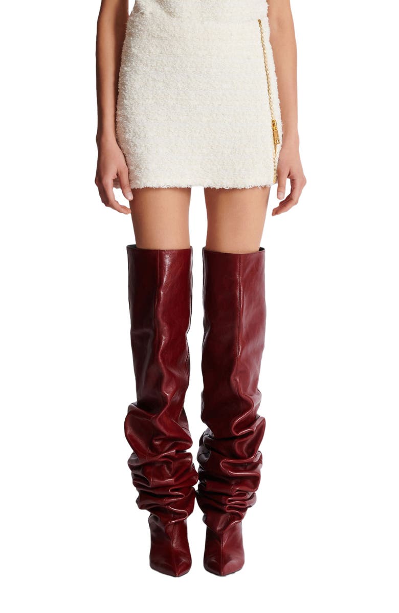 Balmain Short Zipped Tweed Skirt, Alternate, color, White