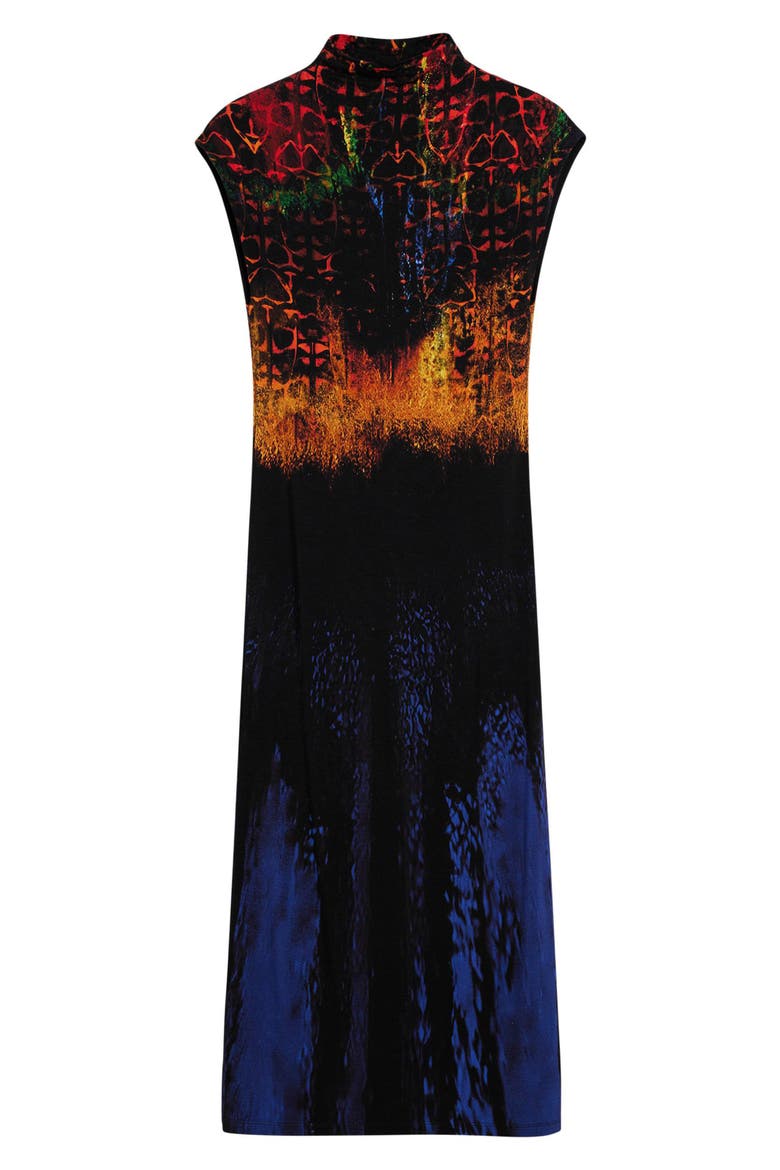 Mock Neck Abstract Print Midi Dress, Alternate, color, BLUE MULTI