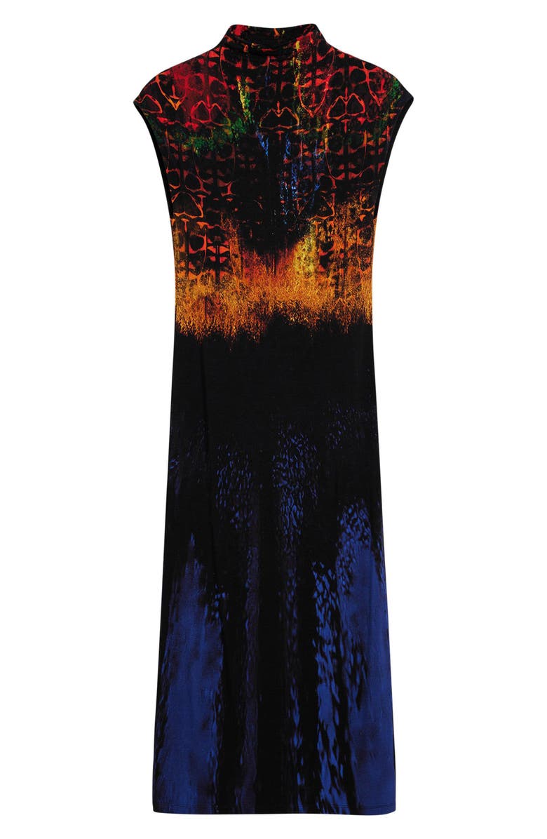 Desigual Mock Neck Abstract Print Midi Dress, Alternate, color, Blue Multi