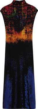 Desigual Mock Neck Abstract Print Midi Dress