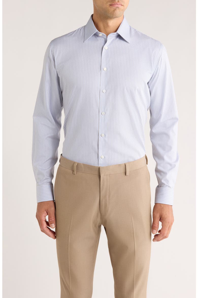 Trim Fit Stripe Premium Non-Iron Cotton Dress Shirt, Main, color, BLUE ANTICA STRIPE