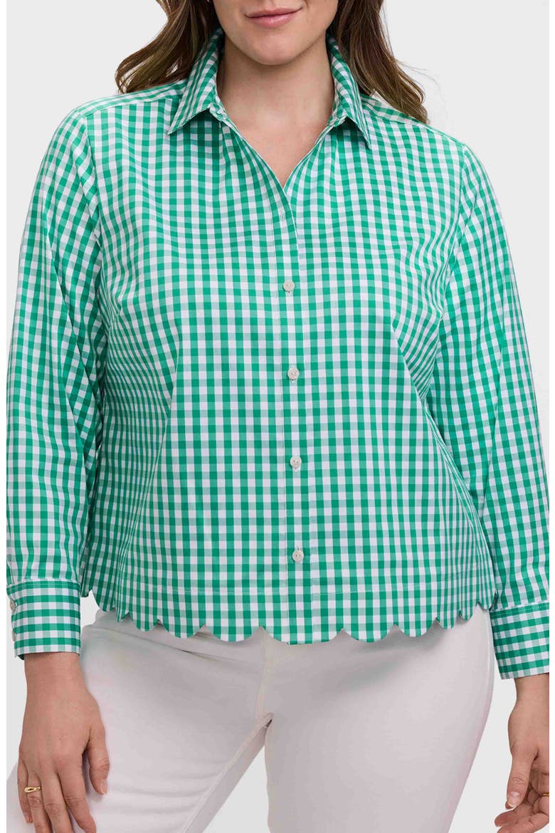 Scarlett Gingham Scallop Hem Button-Up Shirt, Main, color, KELLY GREEN/ WHITE
