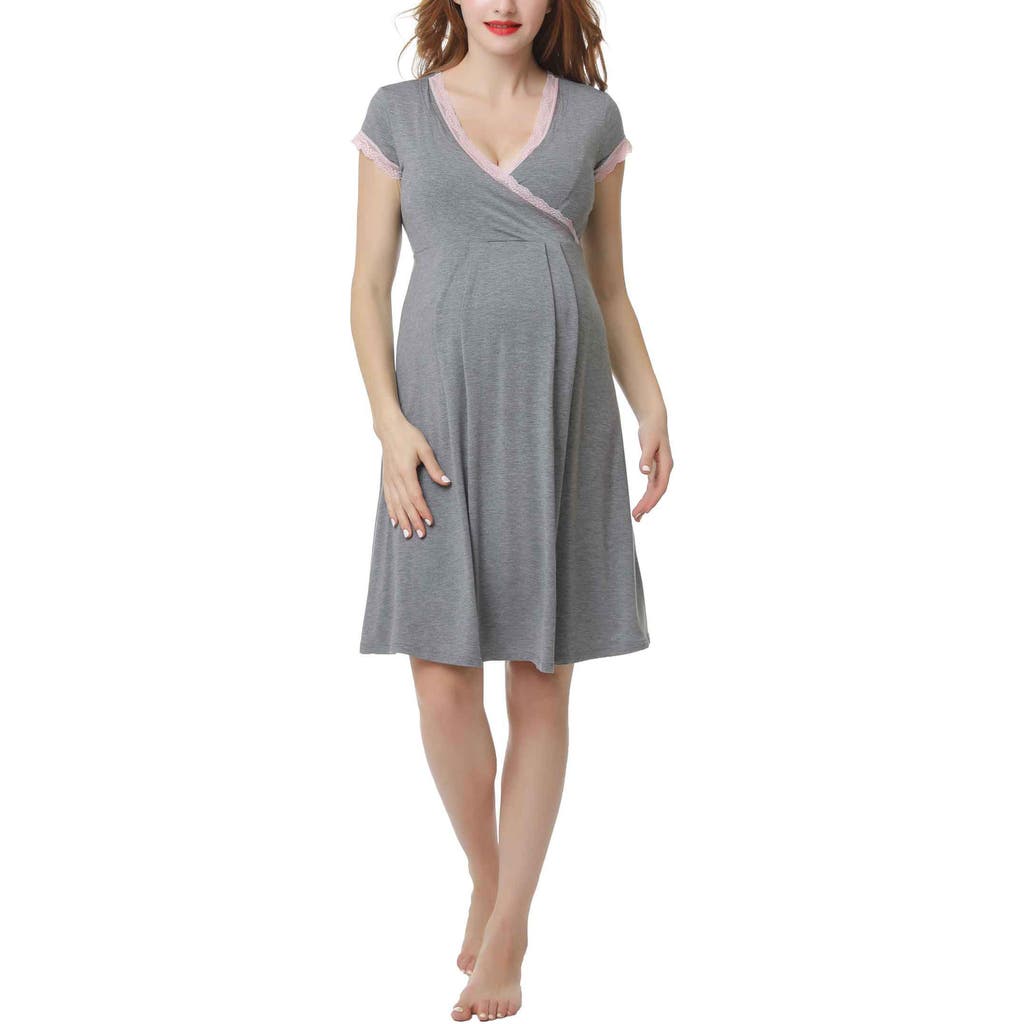 Kimi & Kai Jenny Maternity Nursing Night Gown In Dark Heather Gray