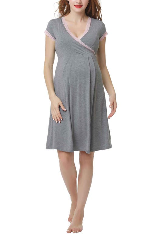 Kimi & Kai Jenny Maternity/nursing Nightgown In Dark Heather Gray