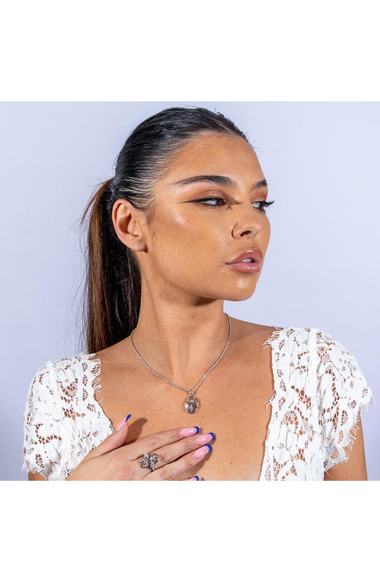 Lucy Quartermaine Art Deco Oval Pendant, Alternate, color, Sterling Silver