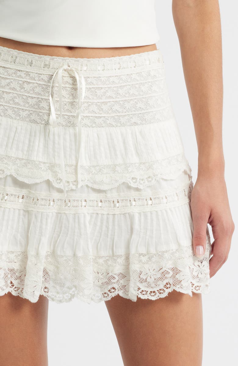 LoveShackFancy Delphie Lace Miniskirt, Alternate, color, Off White
