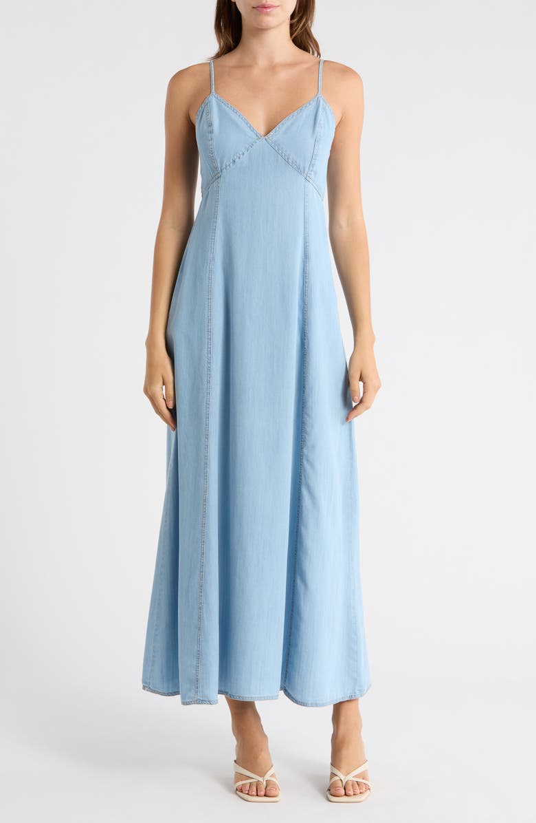 1.STATE Empire Waist Chambray Maxi Dress, Main, color, Angel Blue