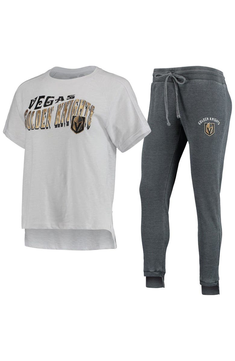 CONCEPTS SPORT Women's Concepts Sport Charcoal/White Vegas Golden Knights Resurgence Slub Burnout Raglan T-Shirt & Joggers Sleep Set, Main, color, 
