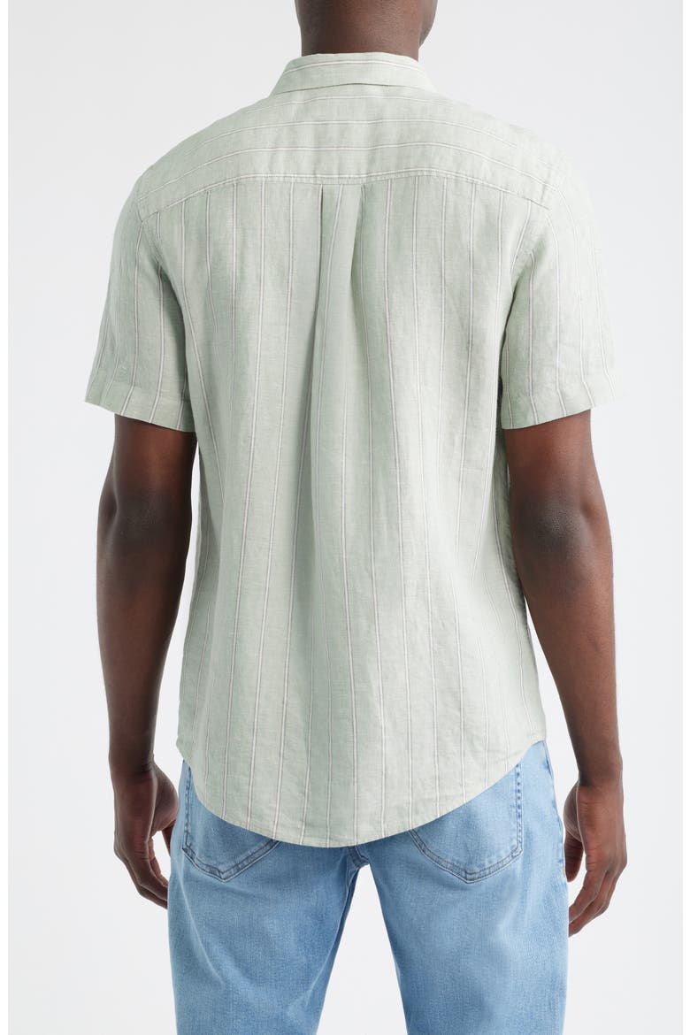 Stripe Short Sleeve Linen Button-Up Shirt, Alternate, color, GREEN BAND STRIPE