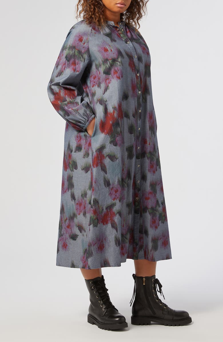 Marina Rinaldi Cimone Abstract Floral Long Sleeve Cotton Shirtdress, Main, color, 
