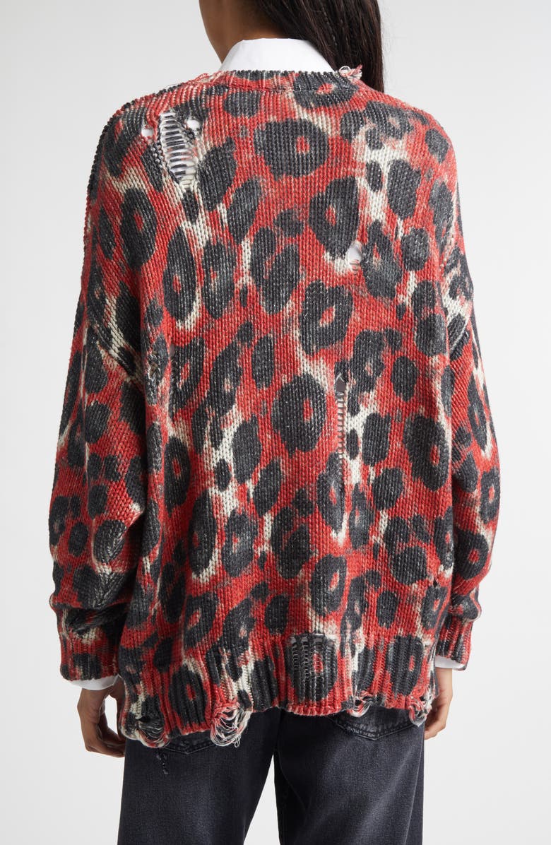 R13 Distressed Leopard Print Sweater, Alternate, color, Red/ Black Leopard