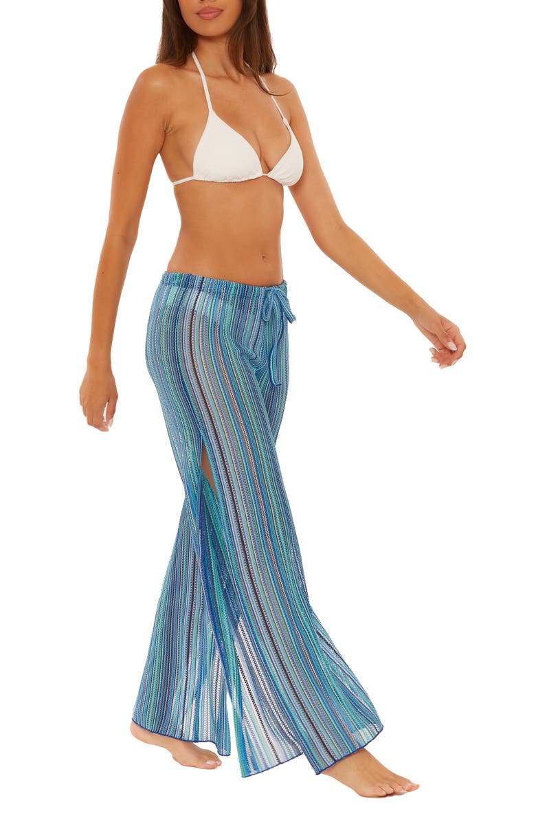 Becca Seaside Stripe Cover-Up Pants, Alternate, color, Ocean