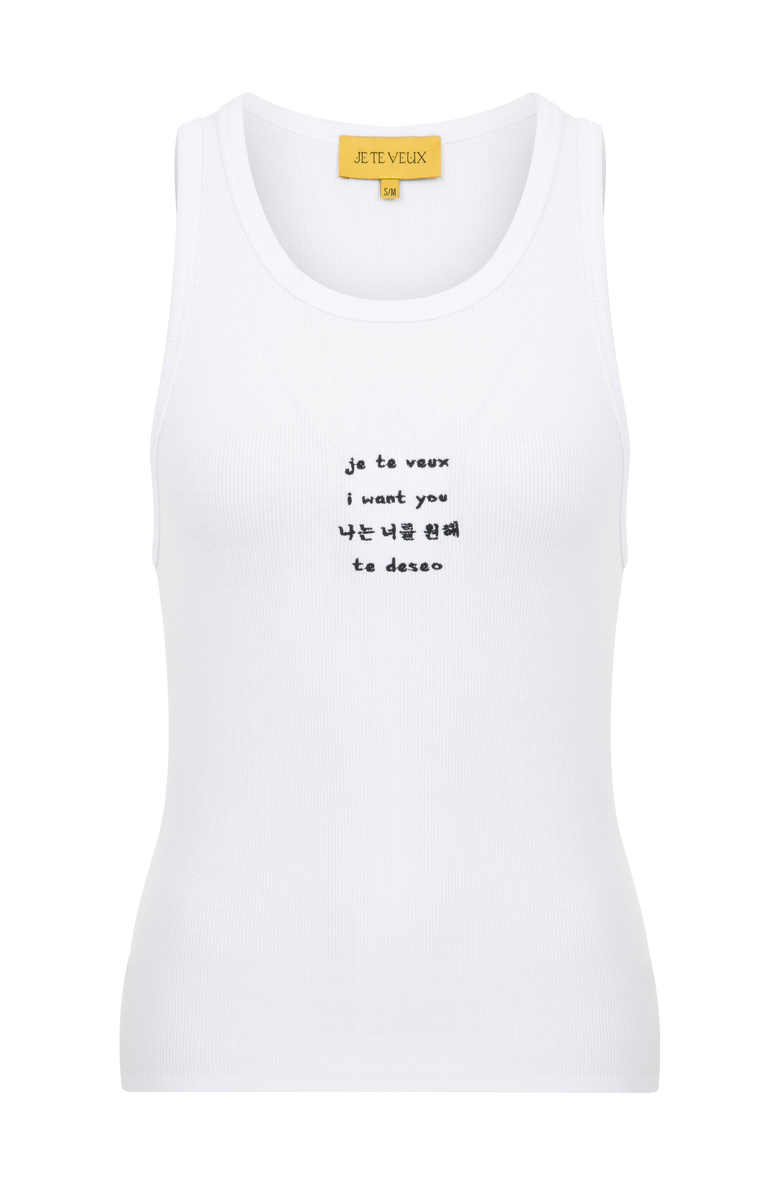Je Te Veux Embroidered Tank Top, Main, color, White