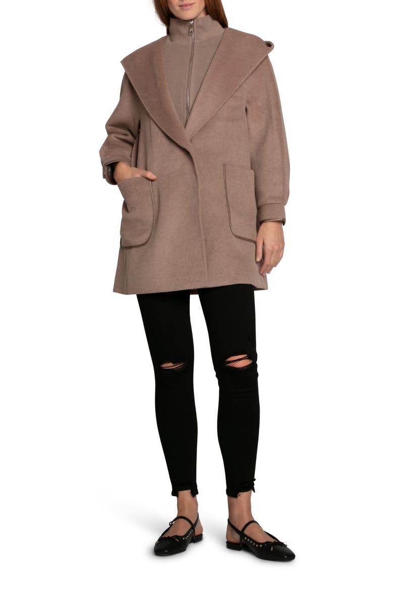 Next To You Coat with Rib Knit Bib, Alternate, color, BROWN