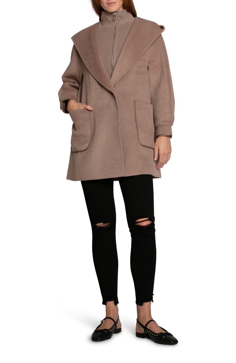 Belle & Bloom Next To You Coat with Rib Knit Bib, Alternate, color, Brown