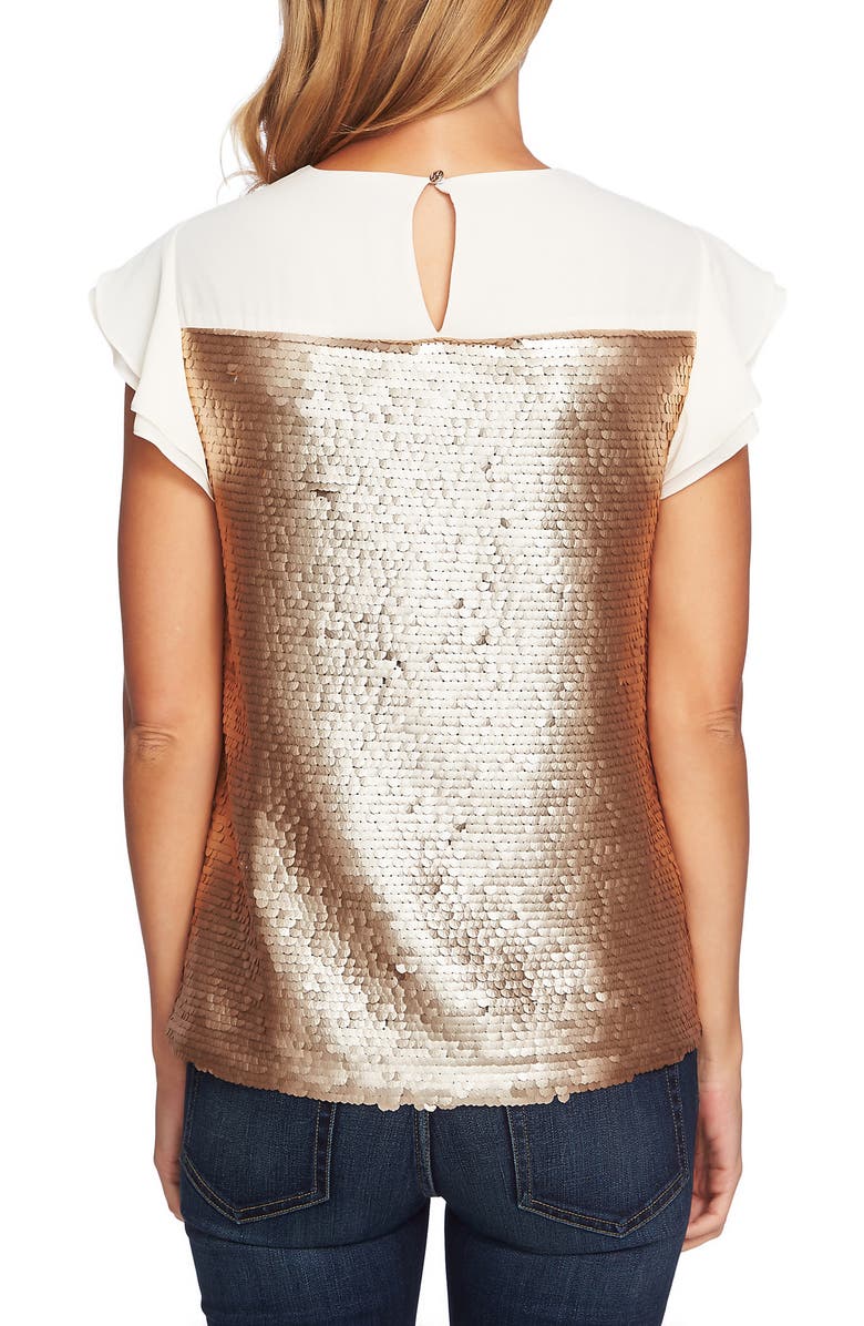 CeCe Sequin Flutter Sleeve Top, Alternate, color,