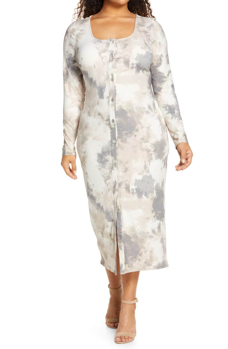 Fourteenth Place Button-Up Long Sleeve Knit Midi Dress, Main, color,