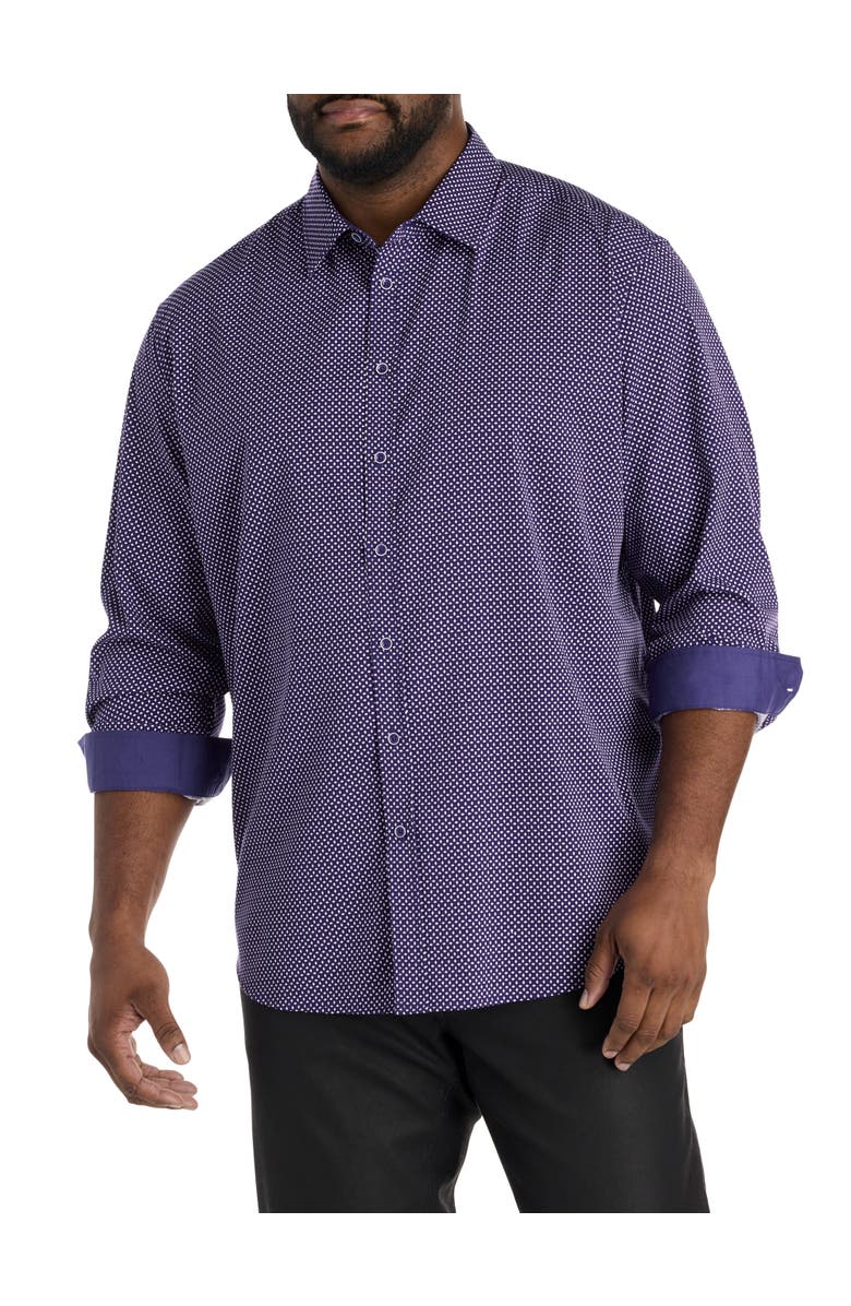 Synrgy by DXL Big & Tall Diamond Print Sport Shirt, Main, color, Purple