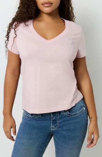 TRUE RELIGION TRUE RELIGION CRYSTAL HORSESHOE V-NECK T-SHIRT 