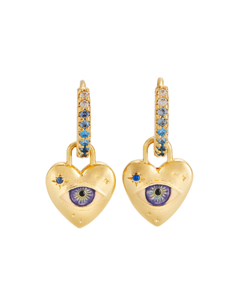Talisman Eye & Heart Charm Huggie Earrings