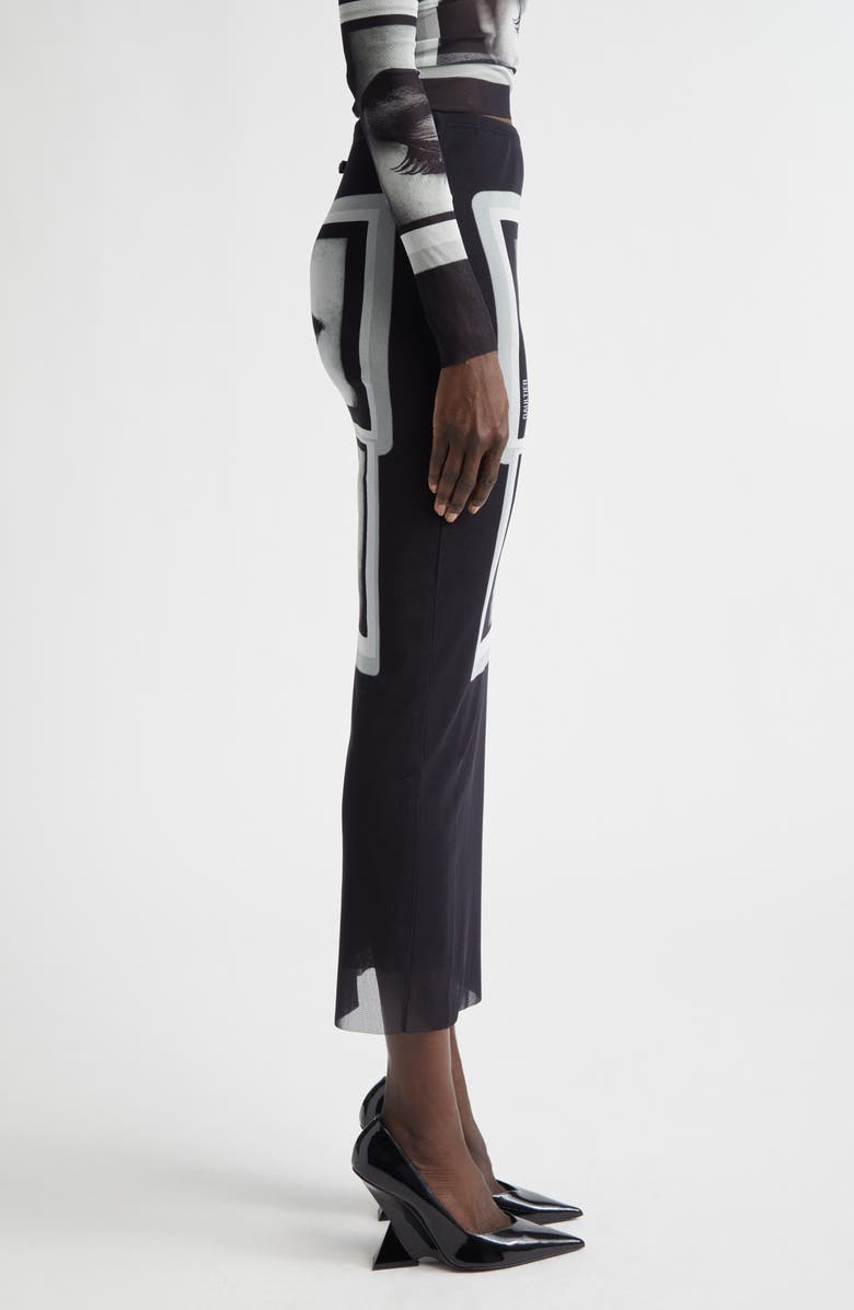 Jean Paul Gaultier Re-Edition Eyes & Lips Print Mesh Maxi Skirt, Alternate, color, Black/ Grey/ White